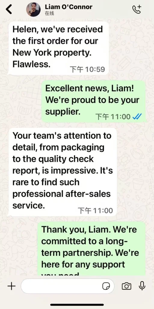WhatsApp chat with buyer about glassware