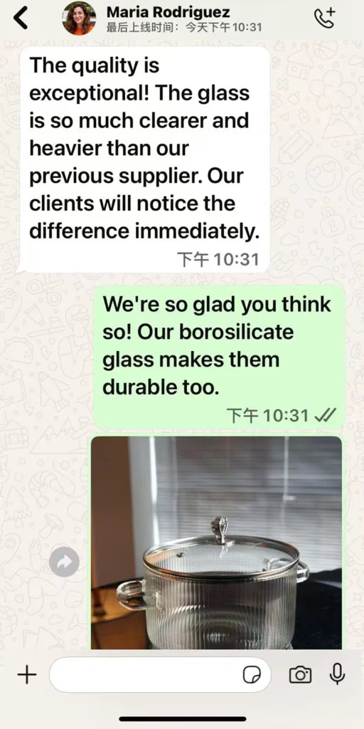 WhatsApp chat with buyer about glassware
